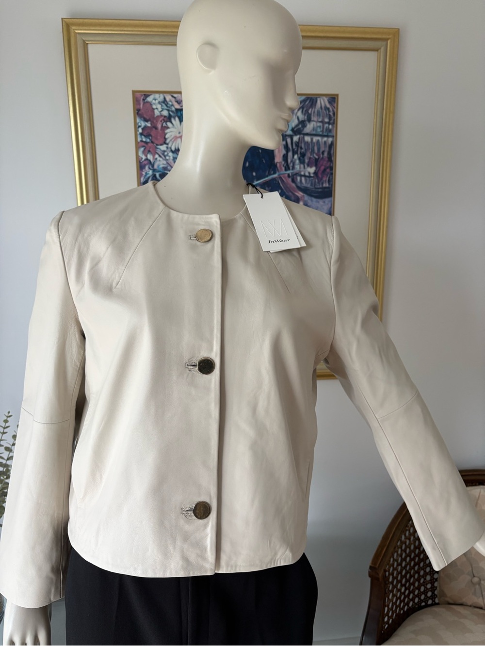 In wear Leather Crewneck Jacket in Light Beige